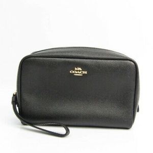 COACH | Black Leather | Boxy Cosmetic Case | Gold Hardware | NWOT